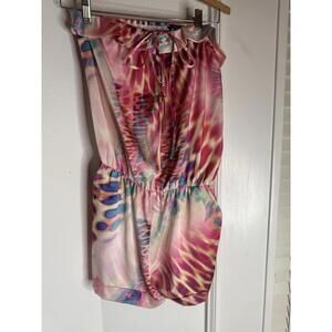 Guess By Marciano Small Womens Dress Strapless Pink Mini Feathered Silk Blend